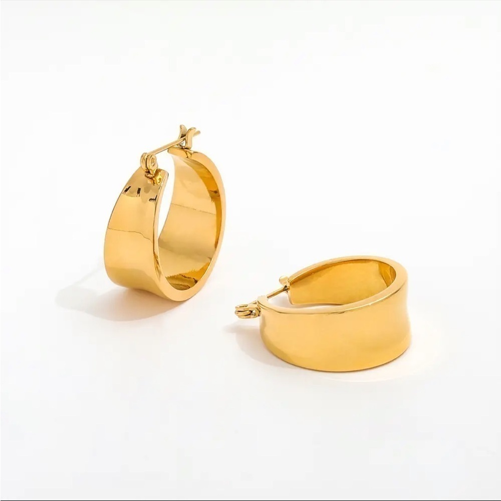 Gold Plated Smooth Chunky Hoop Earrings No Tarnish